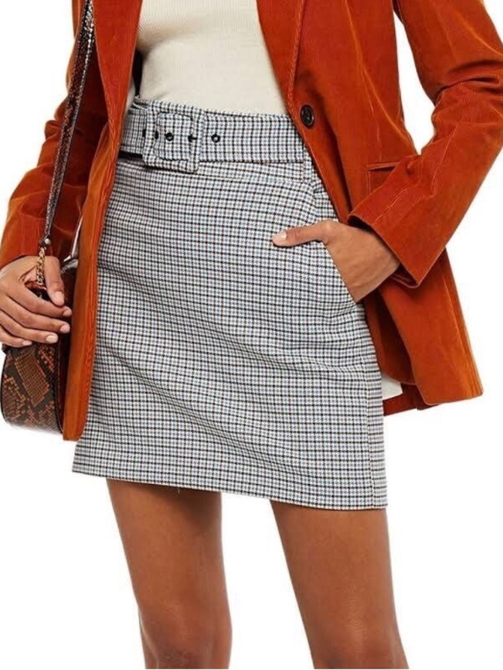 VERONICA BEARD / Melissa Belted Houndstooth plaid mini Skirt 0